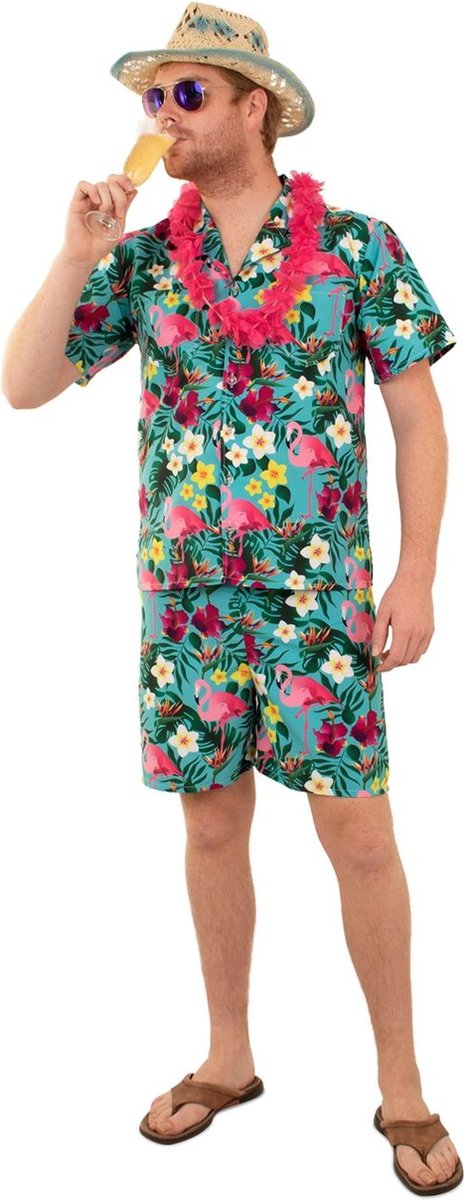 Hawaii & Carribean & Tropisch Kostuum | Hawaii Ilima Flamingo Mink | Man | Maat 60 | Carnaval kostuum | Verkleedkleding